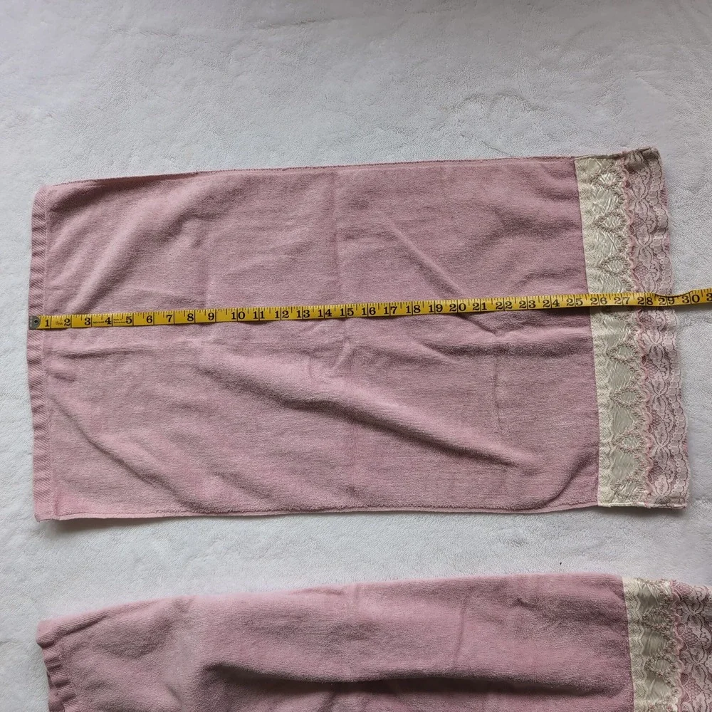 2 Vintage Pink Lace Hand Towels Mauve Trim Floral Embroidered Cottagecore Granny